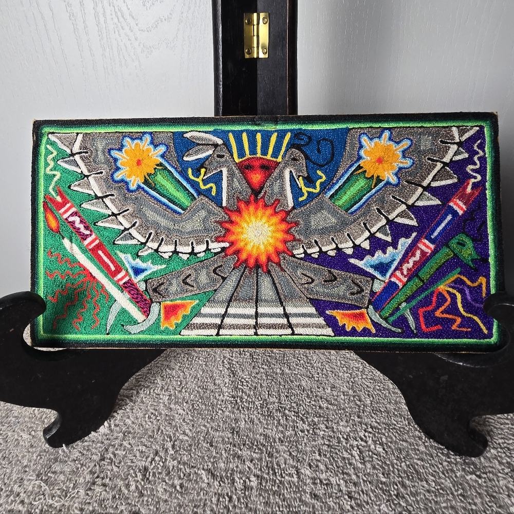 Mexican Folk Art Huichol Yarn Painting - Picture 1 of 8